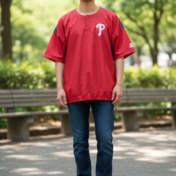 Starter Phillies Vintage Diamond Collection Pullover Jacket Red Mens XL - Picture 7 of 7